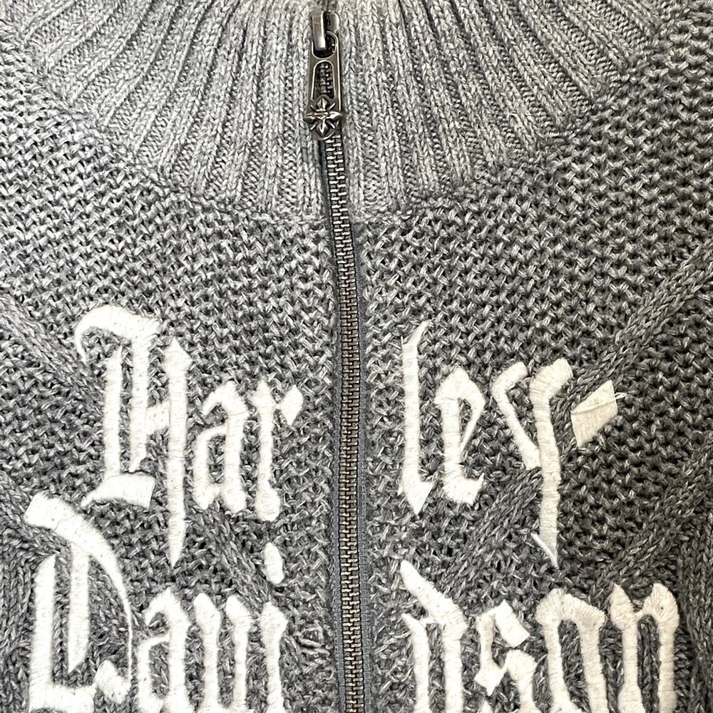 Harley Davidson Ombré Gray Cable Knit Embroidery Front 3/4 Zip Pull Over Sweater - Picture 7 of 12